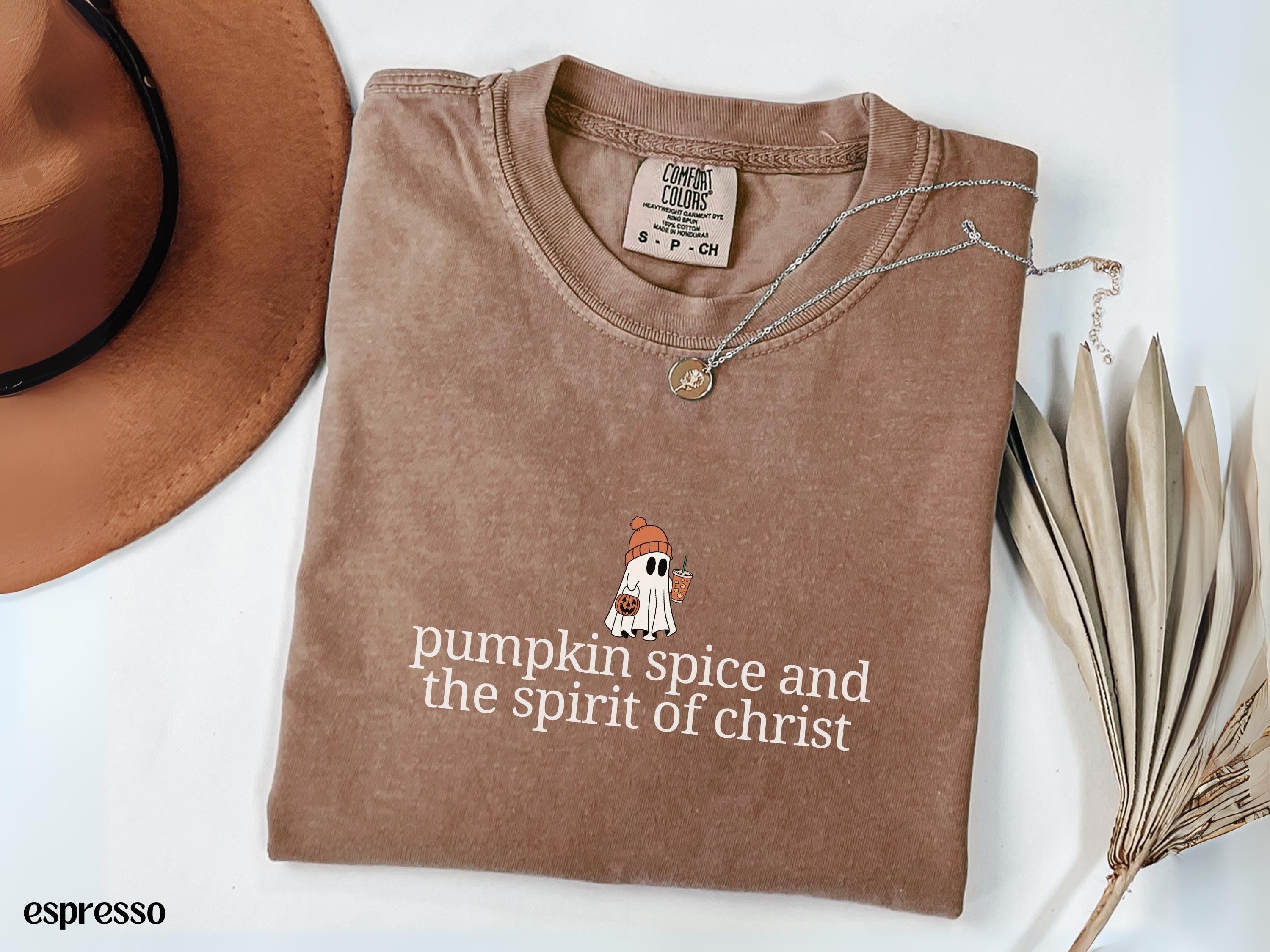 Christian Halloween Comfort Colors Shirt, Cute Ghost Pumpkin Spice Coffee, Fall Jesus Shirts, Bible Verse Shirt, Trick or Treat Womens Faith Apparel Gift